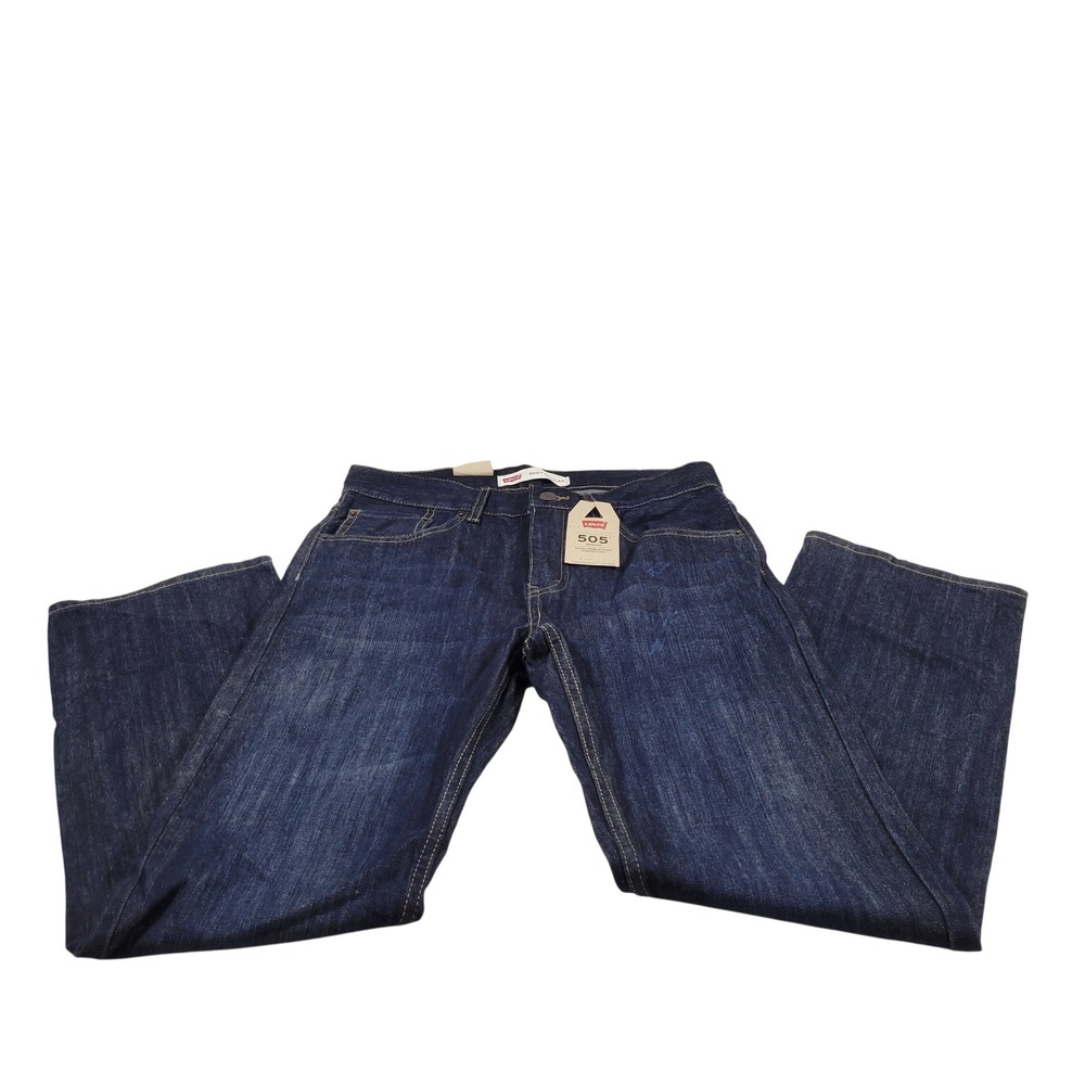 NWT Levi's 505 Regular Jeans Boys 16 Dark Blue Straight Leg Denim 28x28